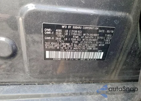 2019 Subaru Outback 2.5I Premium z USA, uszkodzony, nr VIN 4S4BSAHC5K3363138